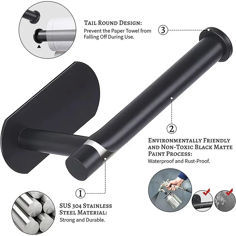 Black Self Adhesive Toilet Pap - Home Bathroom Paper Towel Holder ulasan dan harga